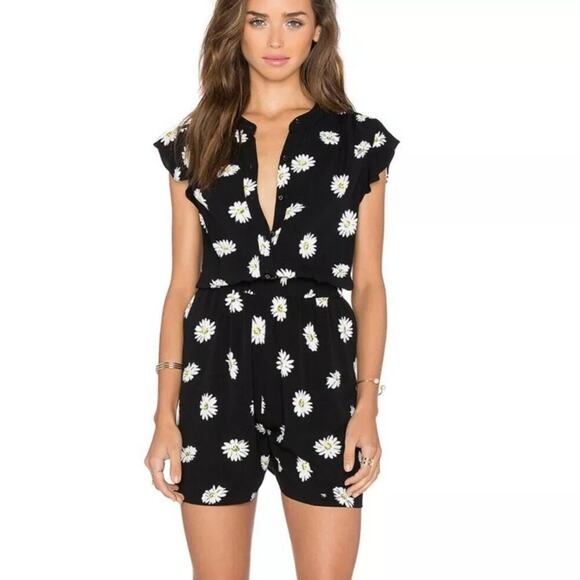 KATE SPADE Women's Black & White Daisy Dot Floral Button Front Romper Size 8 - Picture 2 of 10